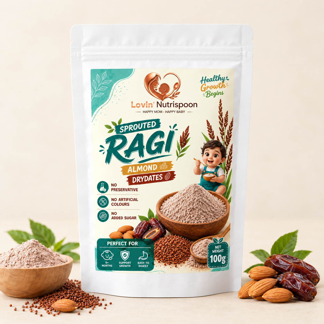 Sprouted Ragi Almond Drydates Powder
